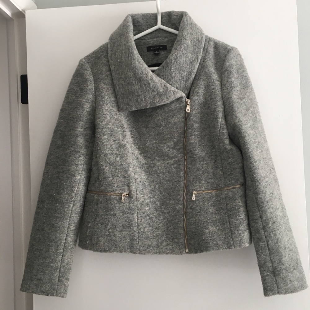 Ann Taylor Gray Wool Moto Jacket